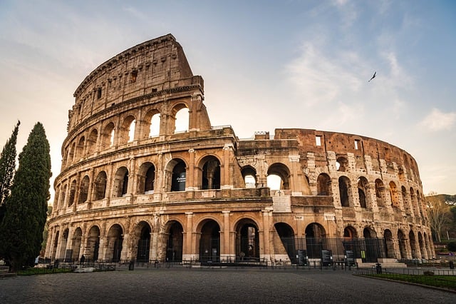 Ancient Roman Colosseum with tourists
